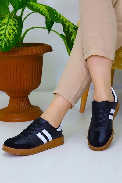 Weynes Unisex Black 2 Stripes Brown Sole Casual Sports Shoes Wsb4072