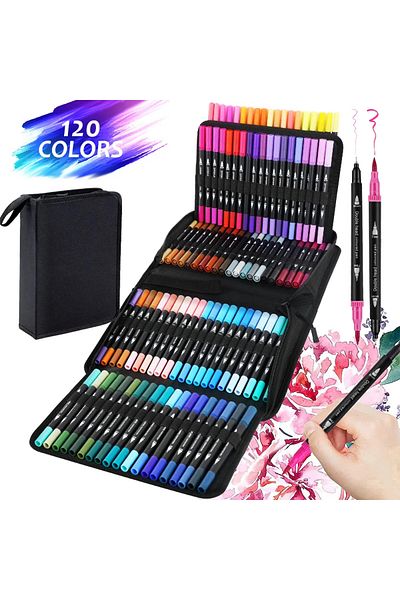 Choice 120pcs with bag 12/24/60/72/100/120 Colors Watercolor Art Markers Brush Pen Dual Tip Fineliner Drawi