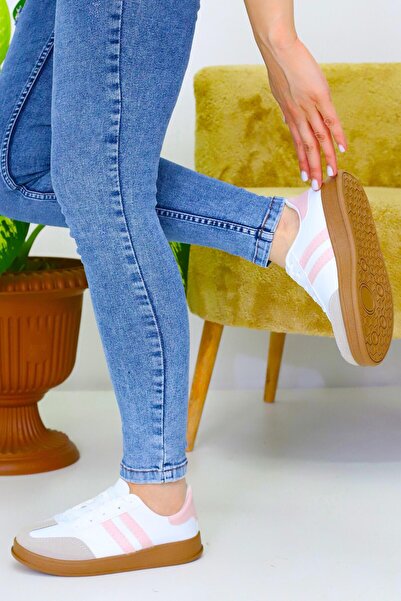 OBAY LİFE Γυναικεία ροζ 2 ρίγες καφέ σόλα casual αθλητικά παπούτσια NBR4072