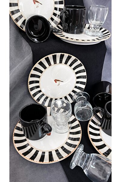 Erbaşlar Love Bird Black Coffee Side Cup 18 Piece Coffee Cup Set for 6 People, Set