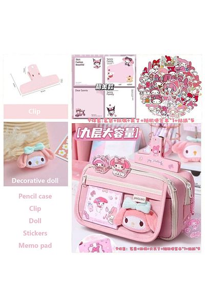 Miniso Pink set Kawaii Pencil Case DIY Set Cute Korean Stationery Supplies Pen Pouch School Desk Organizer
