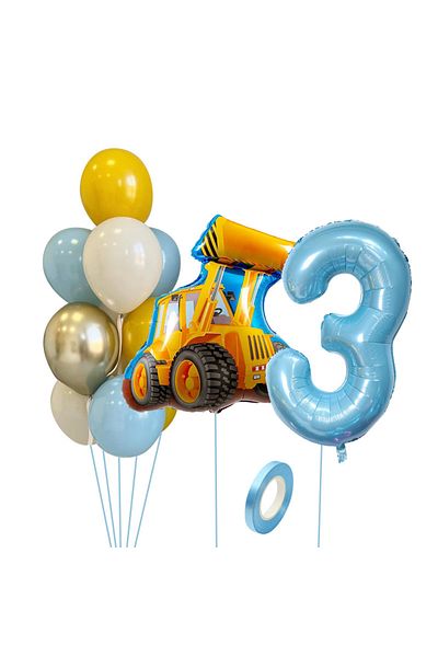 Choice as picture shows 13pcs No.3 13pcs Construction Tractor Vehicle Balloon Blue Series Number Balloons f