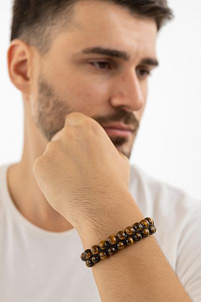 Safnaturel Igsl Certified Tiger Eye 8 mm Double Row Macrame Natural Stone Bracelet