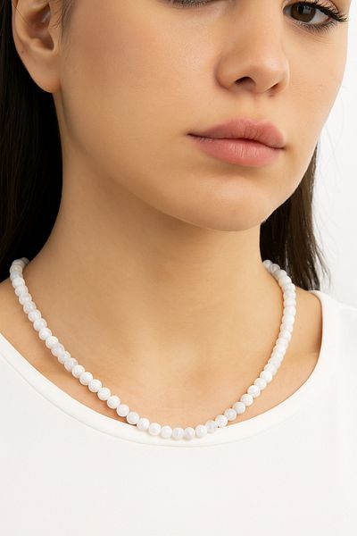 Safnaturel Igsl Certified Selenite 6 mm Strand Natural Stone Necklace