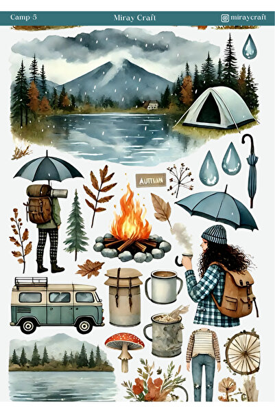 MirayDesign 1 αυτοκόλλητο με θέμα το κάμπινγκ (12x17 εκ.) για Bullet Journal,...