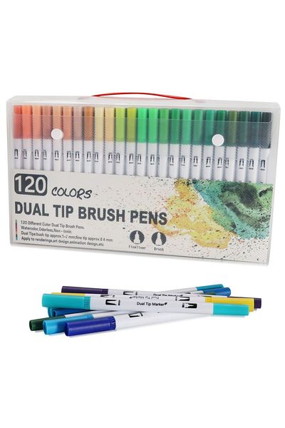 Choice White-120 colors 12-120 Colors Felt Tip Drawing Watercolor Art Markers Pen Dual Brush Fineliner Colo