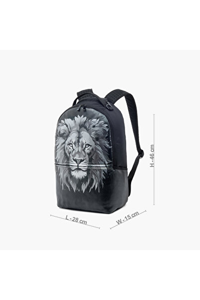 Juniors Lion Print Backpack with Laptop Compartment and Adjustable Straps - 17 inches