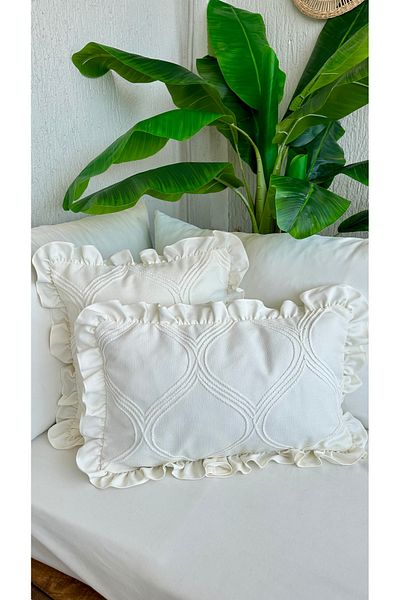 Decamor home Ecru Throw Pillow Case with Embroidery Detail 1 Pc