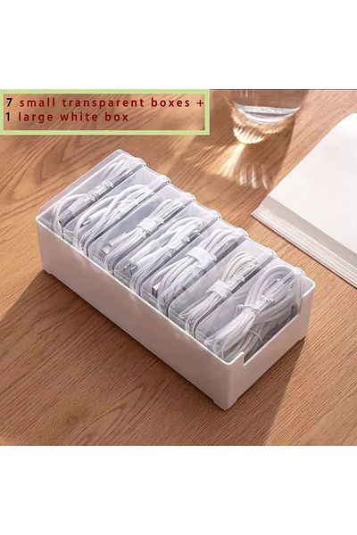 Choice 7 Small Box 1 Large Cable Organizer Storage Box Set Durable Plastic Daily Office Supplies Sundries C
