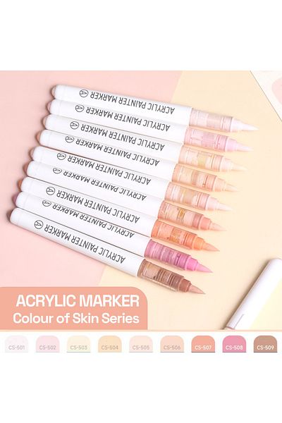 Choice Colour of Skin Automatic Ink Control Acrylic Paint Markers, 9 pcs Brush Tip Acrylic Paint Pens set w