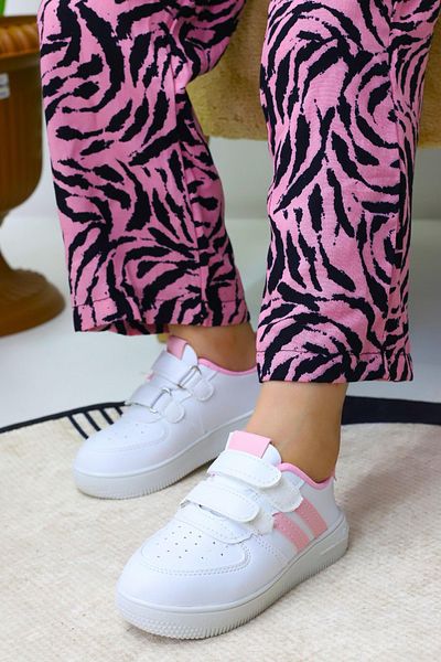 Weynes Children's Pink White 2-Stripe Velcro Casual Sports Shoes Wsb4084