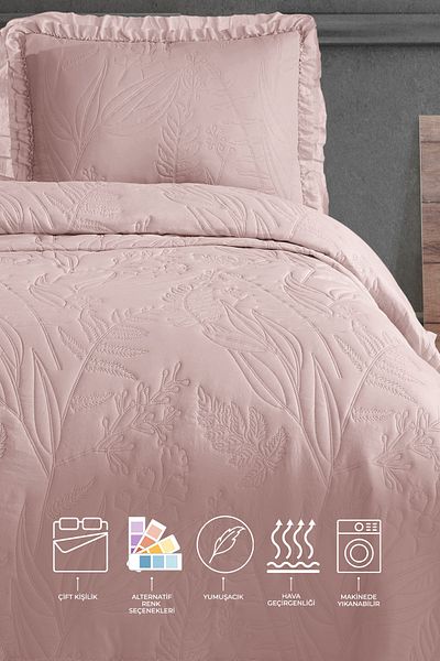 Elart Veronika Double Bedspread Set (240X260 cm) Powder