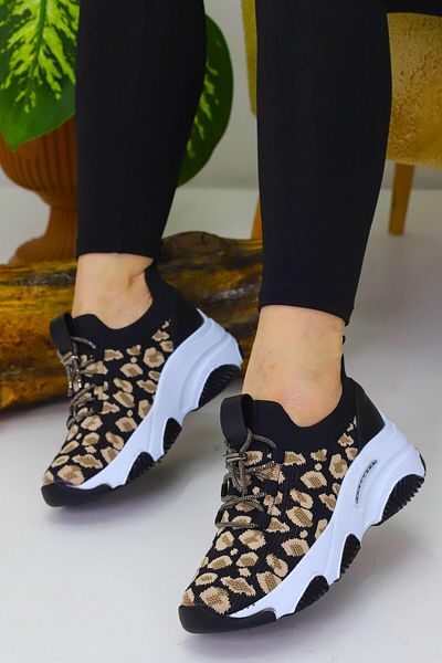Weynes Women's Black Leopard Pattern Hidden Heel Shoes Wsb4076