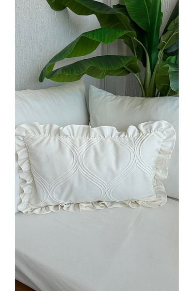 Decamor home Ecru Throw Pillow Case with Embroidery Detail 1 Pc