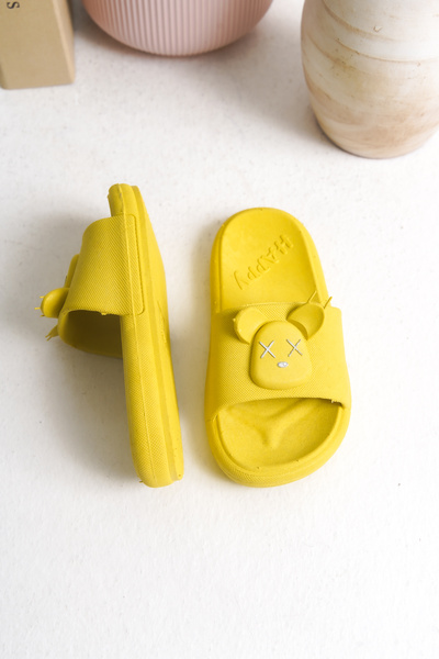 JAKJOUR Unisex Çocuk Terlik Sarı Kaydırmaz Tabanlı Hayvan Figürlü Günlük Rahat Kullanışlı Spor