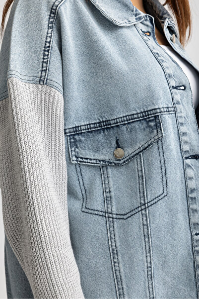 Suede Style 9289 - Jachetă de blugi pentru femei, confortabilă și elegantă, cu detalii de tricotat pe mâneci