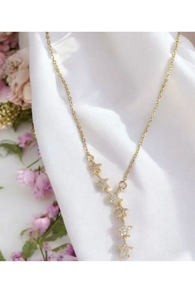 Ervalina Zircon Stone Shooting Star Y Steel Necklace - with Shiny Stones