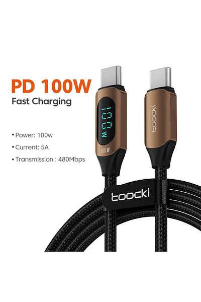 Toocki كابل Toocki 100 واط من النوع C إلى النوع C بطول 2 متر وشاحن شحن سريع PD من USB C إلى USB C