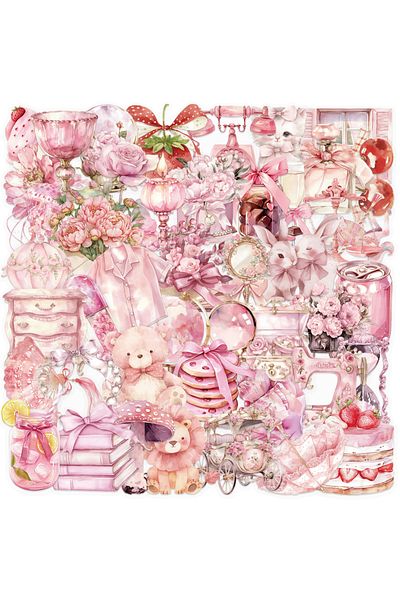 Choice 50pcs All 50pcs Retro Pink Light Color Item Series Stickers Decorative Cartoon DIY Phone Case Guitar