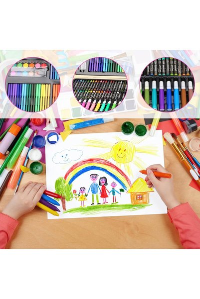 rexa مجموعة رسم فنية وحرفية من 180 قطعة - أقلام ألوان مائية، أقلام تلوين، أقلام باستيل زيتية، وأقلام تلوين