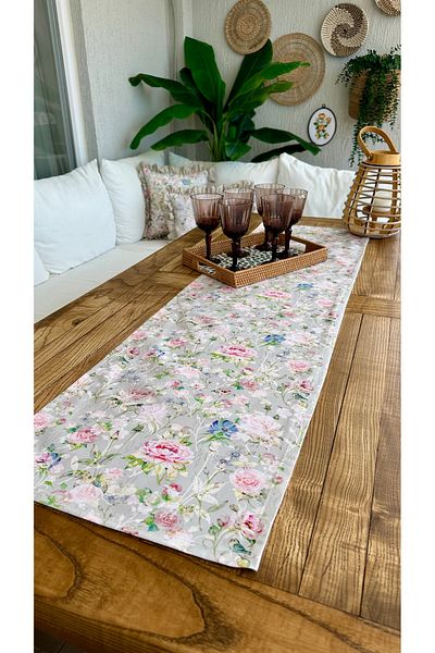 Decamor home Stain Resistant Rose Patterned Beige Runner Worry-Free Fabric