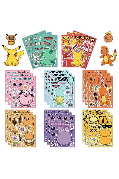 Miniso 16pcs 8/16sheets Anime Pokemon Make A Face Puzzle Stickers Children Cartoon Diy Funny Assemble Jigsa