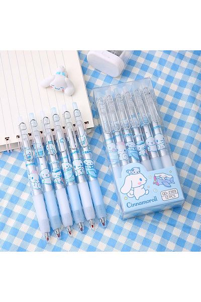 Miniso 6pcs random 6/12pcs Children Cartoon Gel Pen Kawaii Cinnamoroll Stationery 0.5mm Black With Metal Ho