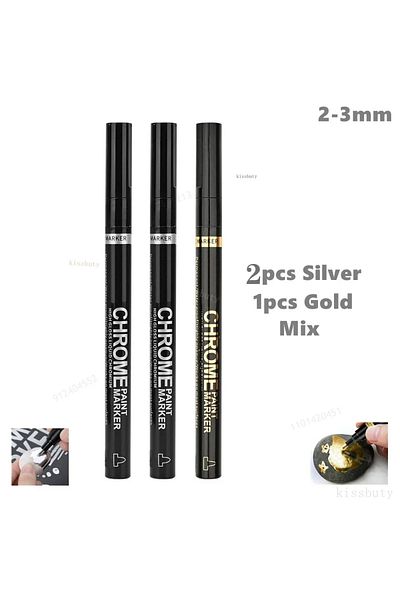 Choice 2pcs silve 1pc gold 3/2/1pcs Chrome Mirror Marker Pen 2mm DIY Reflective Paint Pens Mirror Markers C