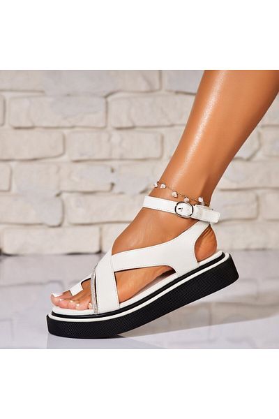 Joana Women's White Eco-Leather Flat Sandals Sabriya