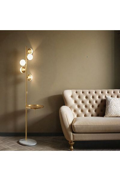 Ebticar Long floor lamp with table, gold color