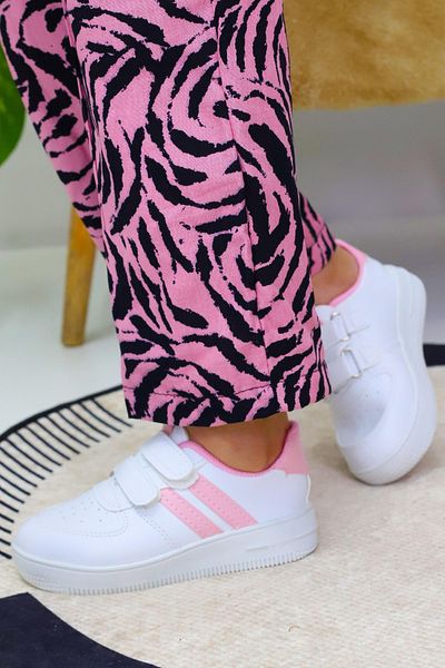 Weynes Children's Pink White 2-Stripe Velcro Casual Sports Shoes Wsb4084