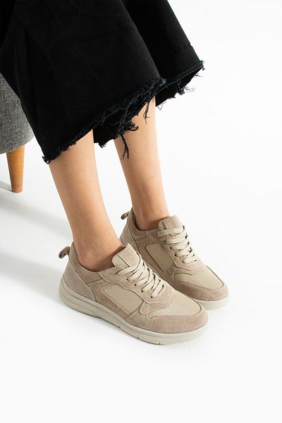 Getcho Thaes Women's Genuine Suede Leather Beige Sports Shoes