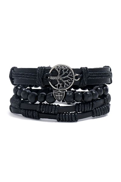 Choice 8 4Pcs/ Set Braided Wrap Leather Bracelets for Men Vintage Life Tree Rudder Charm Wood Beads Ethnic.