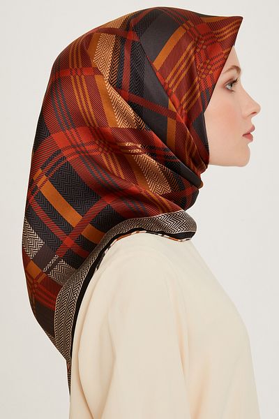 Armine Μεταξωτό κασκόλ Twill 9223D-85 Πλακάκι με καρό σχέδιο