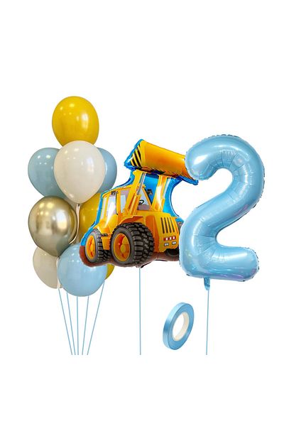 Choice as picture shows 13pcs No.2 13pcs Construction Tractor Vehicle Balloon Blue Series Number Balloons f