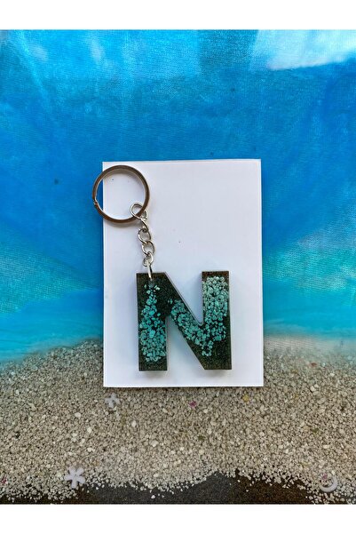 Yopoksi Desing سلسلة مفاتيح بتصميم خاص بتأثير البحر من الإيبوكسي على شكل حرف N