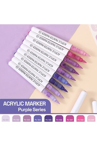 Choice Purple Series Automatic Ink Control Acrylic Paint Markers, 9 pcs Brush Tip Acrylic Paint Pens set wi