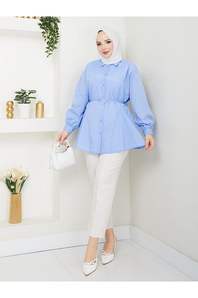 exxitcollection Women's Terikoton Belted Tunic Shirt