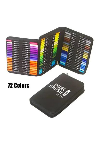 Choice 72pcs with bag 12/24/60/72/100/120 Colors Watercolor Art Markers Brush Pen Dual Tip Fineliner Drawin
