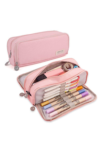 Choice PINK Large Capacity Pencil Case 3 Compartment Multifunctional Pen Bag ...
