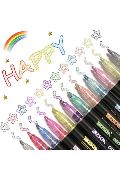 Choice 12 color metal mar 12 Colors Outline Metallic Markers Pens, Super Squiggles Double Line Pen, Magic G