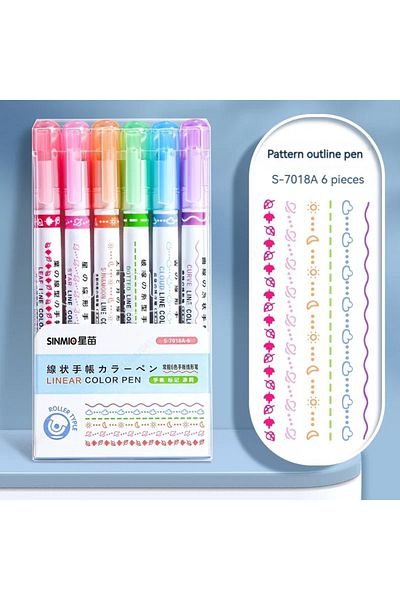 Choice 7018A-6 Colors 6Pcs/Set Flower Line Shape Highlighter Pen Roller Tip Curve Liner Marker Kawaii Korea