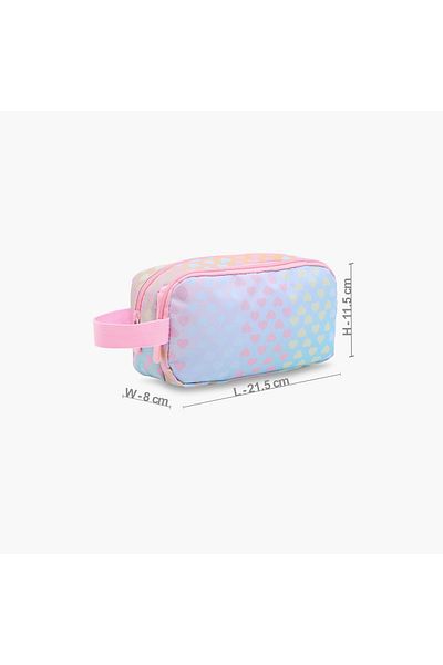 Juniors All-Over Heart Print 2-Compartment Pencil Pouch with Zip Closure
