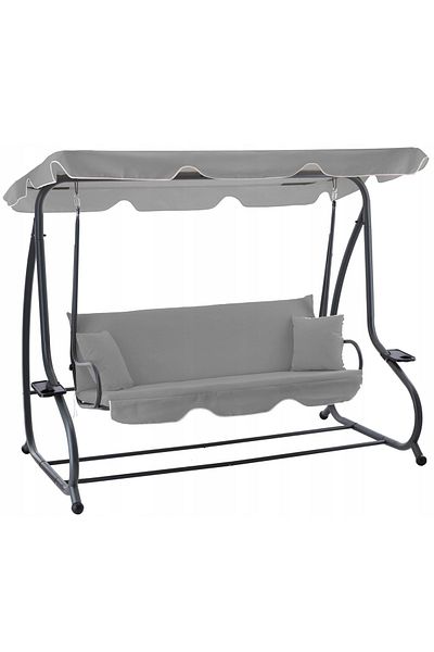 SERSIMO 4-seater garden swing with adjustable canopy, bed function and cup holder, 210x120x170 cm, gray