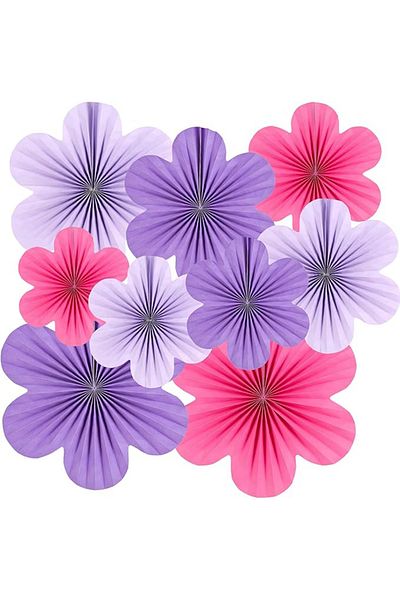 Choice M MULTI 9PCS/Set Hanging Paper Flowers for Season Hanging Paper Fan Paper Flowers Decoration GarlanF