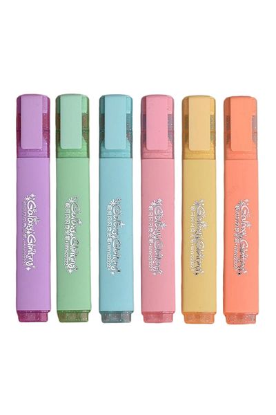 Choice 6 colors 6 Colors/box Fine Glitter Highlighter Pen Set Fluorescent Markers Highlighters Pens Art Mar