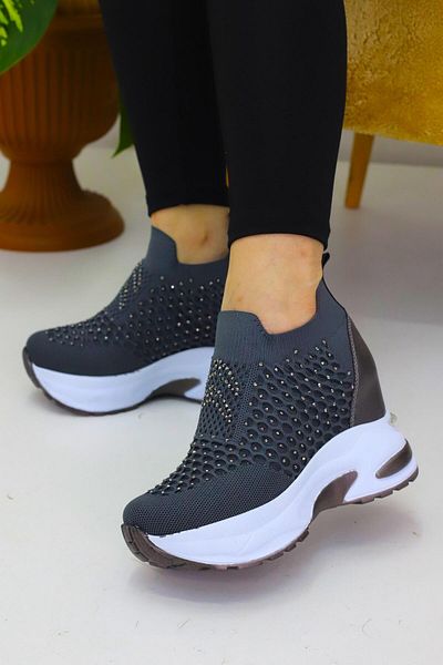 Weynes Women's Gray Stone Mesh Hidden Heel Shoes Wsb4078