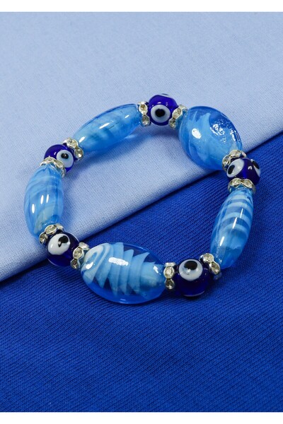 biuti Baby Blue Flat Beaded Bracelet, Gift Handmade Glass Evil Eye Beaded Bracelet