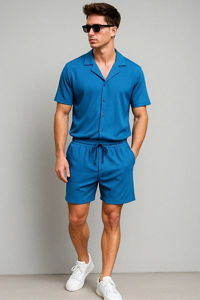 tiggirmoda Ottoman Fabric Short Sleeve Shirt Shorts Set