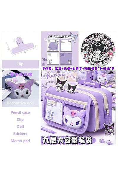 Miniso Purple set Kawaii Pencil Case DIY Set Cute Korean Stationery Supplies Pen Pouch School Desk Organize